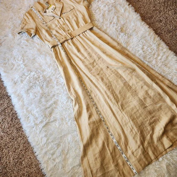 Anne Klein Foiled Light Coffee Maxi Shirt Dress - Picture 5 of 14